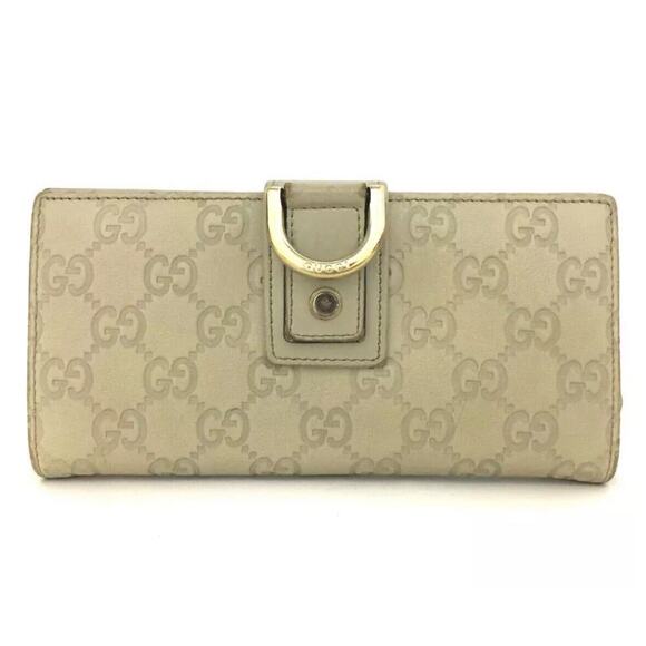 Authentic GUCCI Ssima Abbey GG Logo Leather Long Bifold Wallet Ivory - Picture 1 of 8